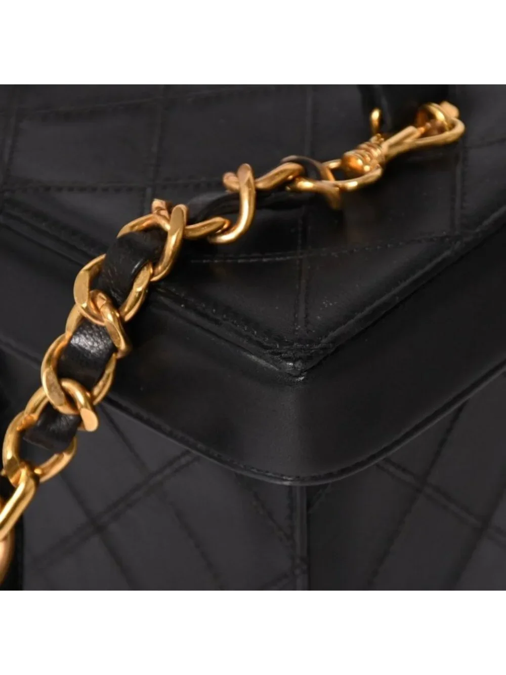 Chanel Bicolor Vanity Bag Handbag CC Logo Lambskin Black Gold